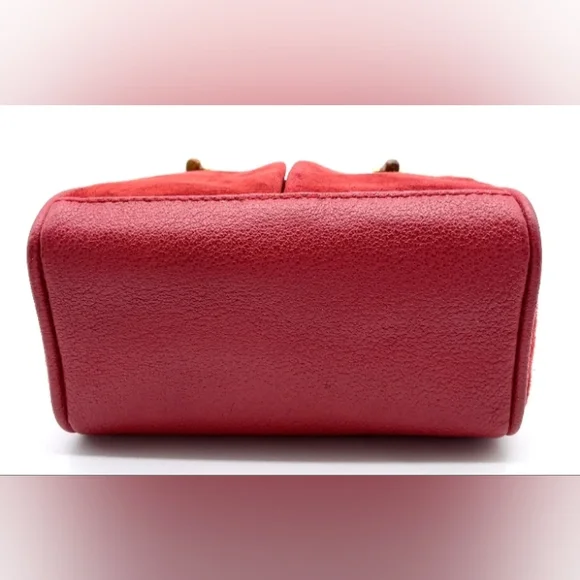 SALE! Gucci Red Suede Mini Satchel Handbag/Shoulder Bag W Bamboo Handles & Strap - Picture 5 of 16